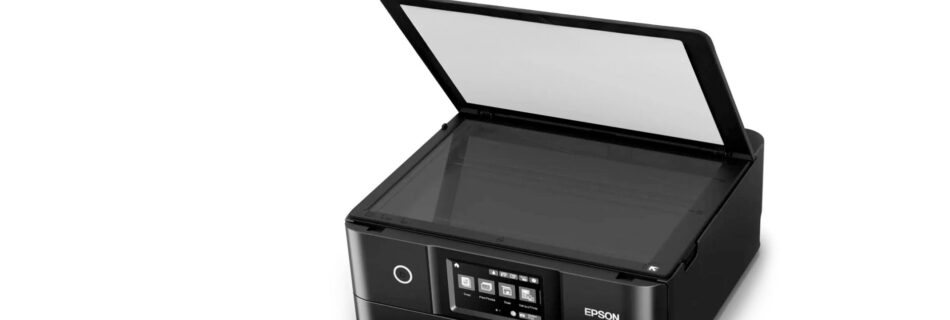 A printer & scanner with the scanner lid open.